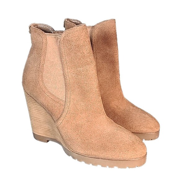 Michael Kors Thea Women Caramel Brown Suede Leather Wedge Chelsea Ankle Boot 8.5 - Picture 1 of 12